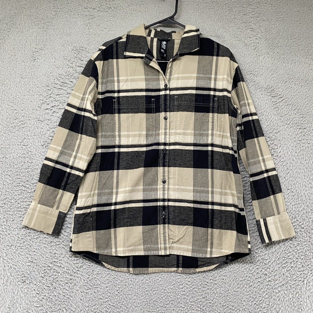 Mountain Hardwear Flannel Shirt Womens Small Beige Black Plaid Button Up Top